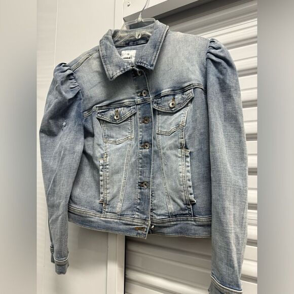 Serra Denim Jacket Puff sleeve Buckle on the back NWT - Picture 2 of 8